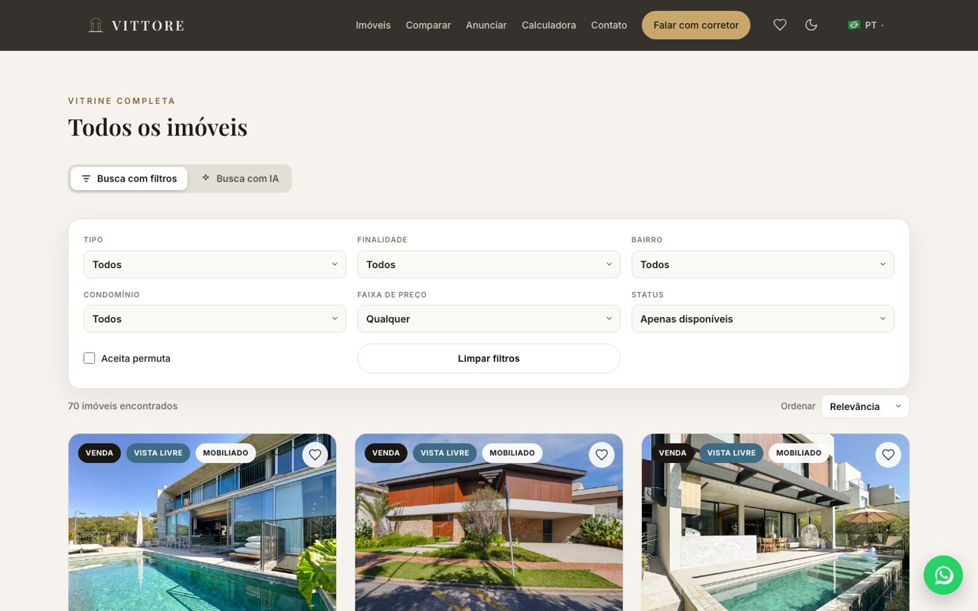 Listagem com filtros do cliente